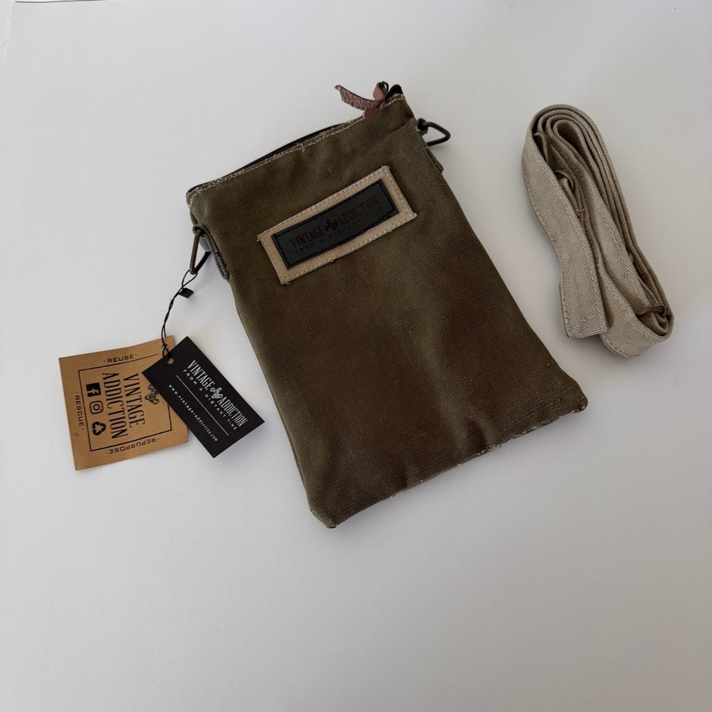 Vintage Addiction small crossbody bag is handcrafted olive green